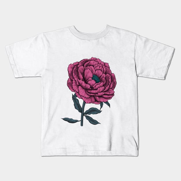 Peony drawing 3 Kids T-Shirt by katerinamk